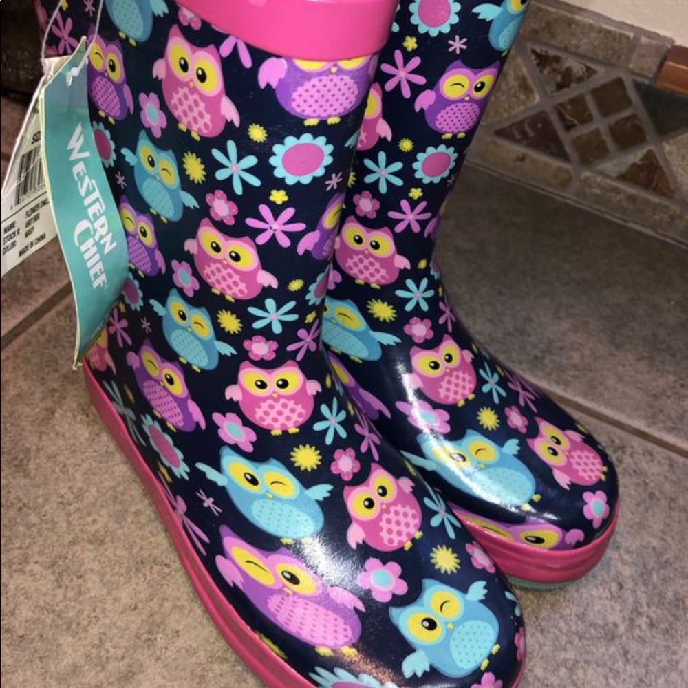 Owls & Flowers Waterproof Rain Boots- Brand New!